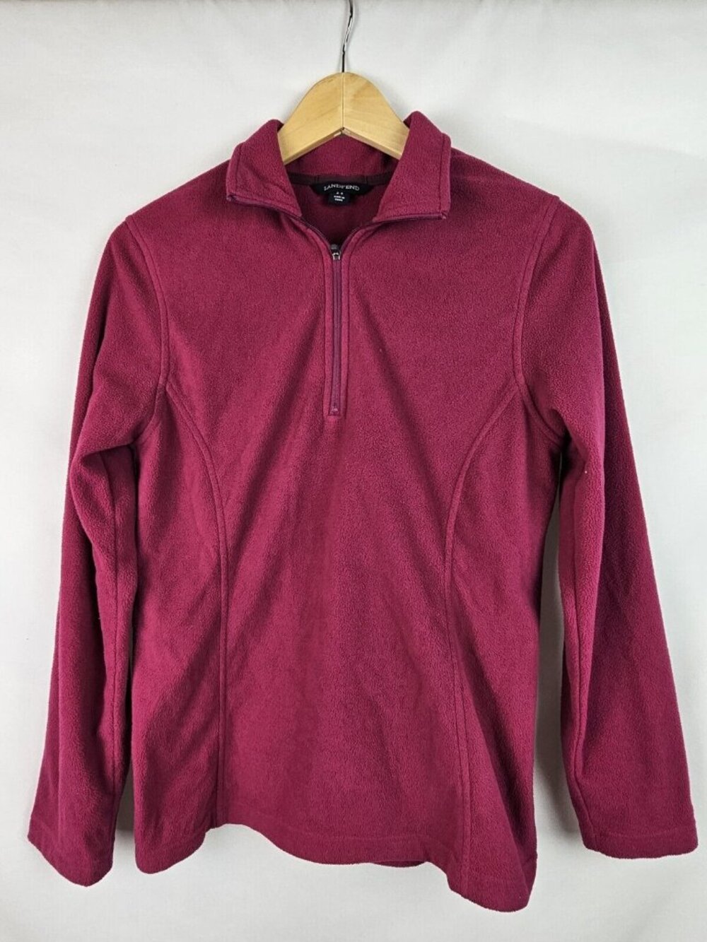 Lands' End Women's Sweatshirt Size XS Raspberry Fleece 1/4 Zip Long Sleeve Top